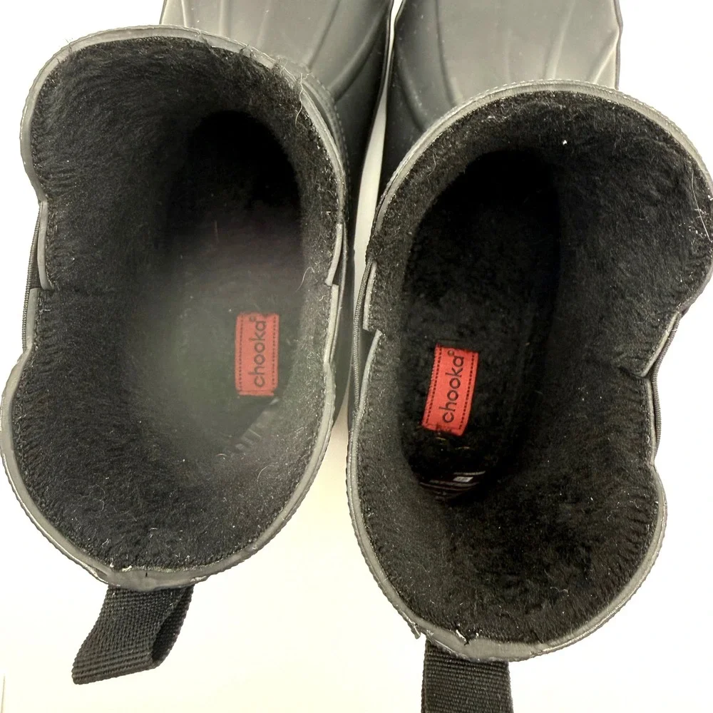 EUC Ladies US 9 Chooka Chelsea Duck Rainboots Black Waterproof Fleece Lined